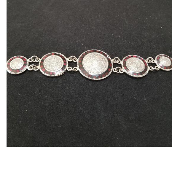 Vintage - Mexico Sterling Silver Red Inlay Sets 8" long 1.5" Round Largest - EUC - Picture 2 of 5